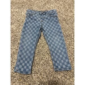 Zara Toddler Girls Checkered Denim Jeans, Size 18-24 Months